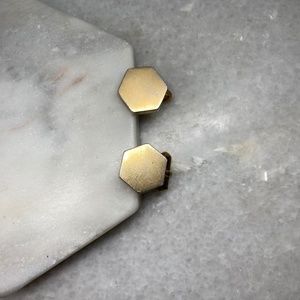 Vintage Signed Swank Hexagon Mens Gold Metal Cufflinks Heavy Geometric 1”  Solid